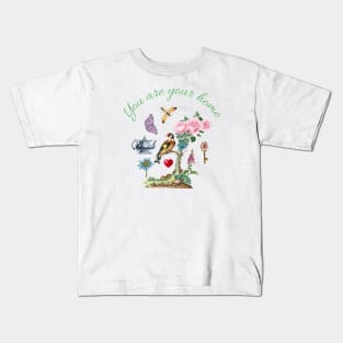 Home supporting quote with nature illustration Kids T-Shirt